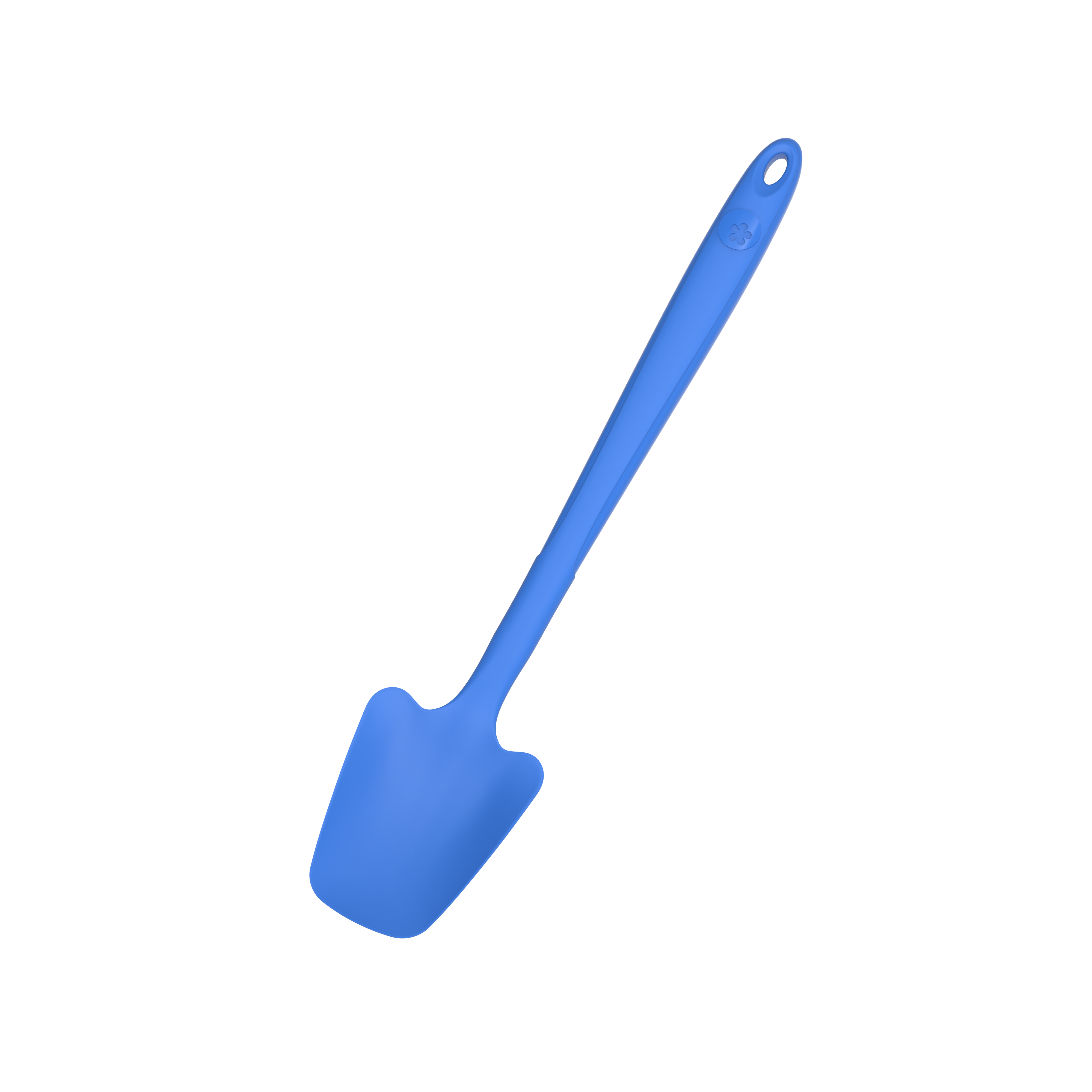 Blauer Silikon-Kochlöffel auf transparentem Hintergrund