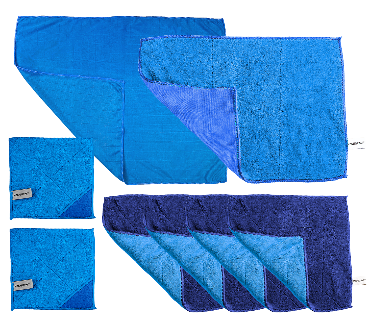 Microfasertücher Set: 2x 18x18 + 4x 30x30 + 1x 50x60 + 1x 60x40cm - 8-tlg. - blau